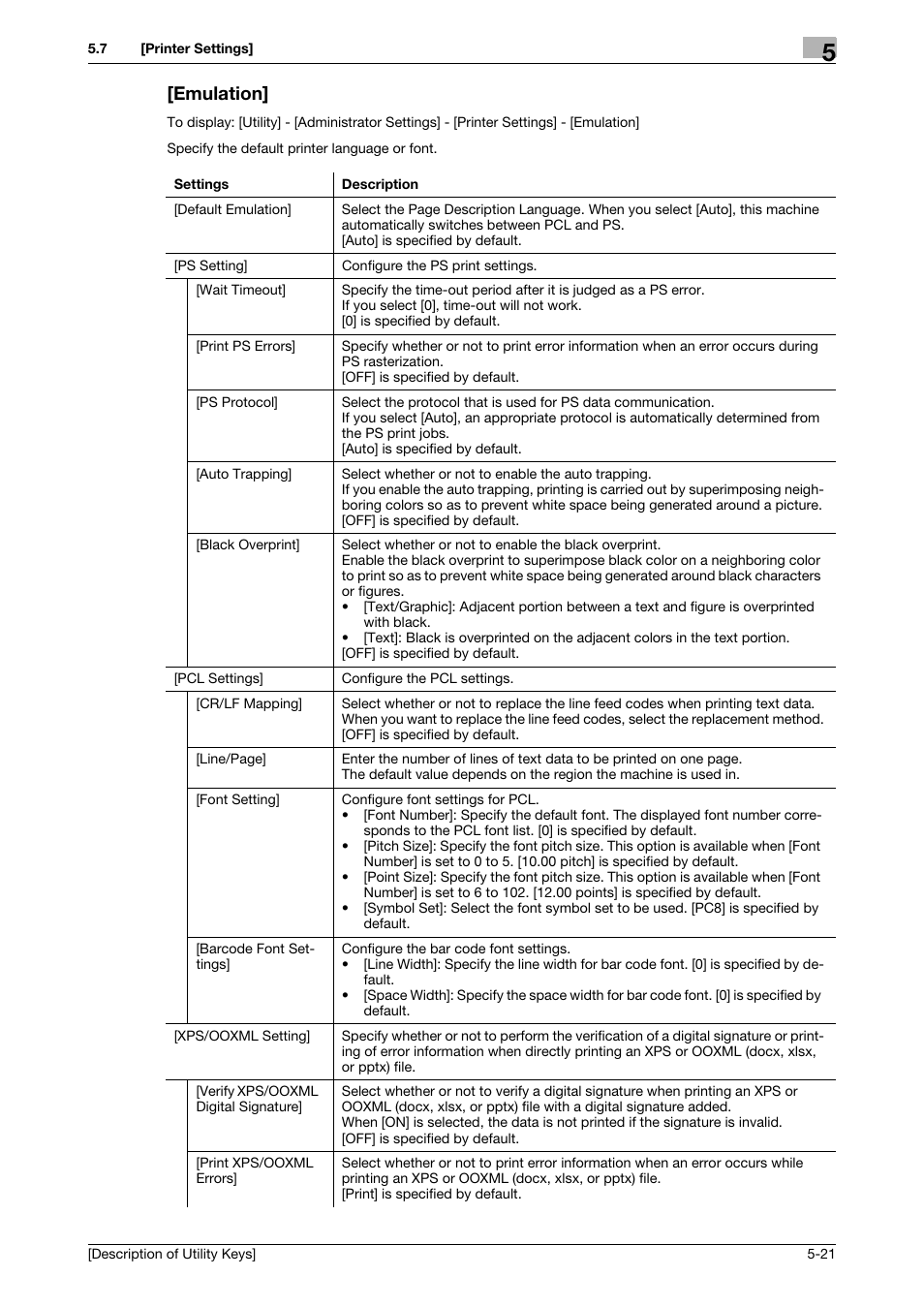 Emulation, Emulation] -21 | Konica Minolta bizhub C3850 User Manual | Page 49 / 67