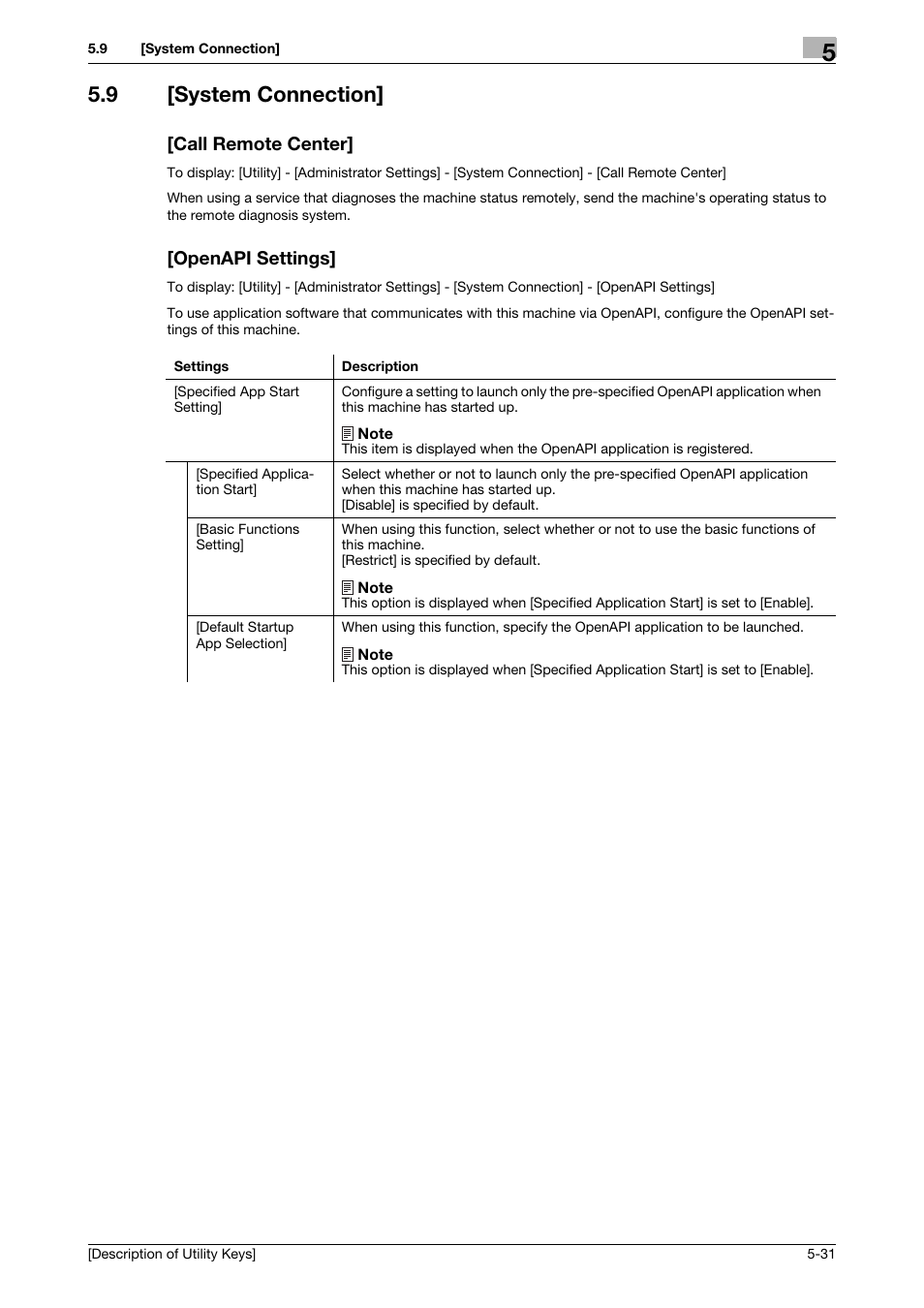 9 [system connection, Call remote center, Openapi settings | Konica Minolta bizhub C3850 User Manual | Page 59 / 67