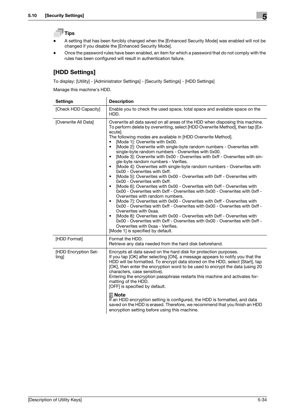 Hdd settings, Hdd settings] -34 | Konica Minolta bizhub C3850 User Manual | Page 62 / 67