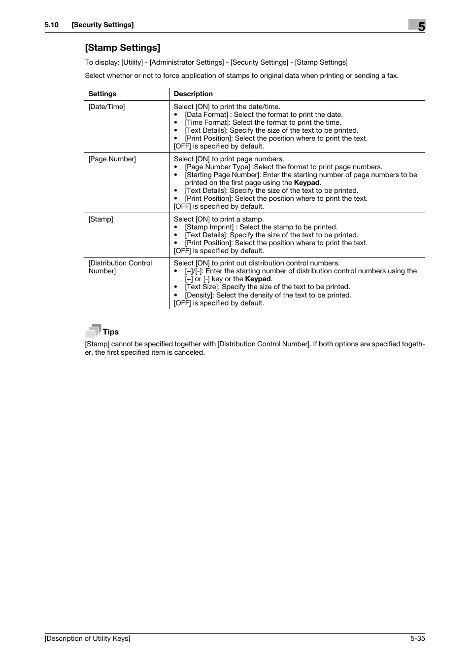 Stamp settings, Stamp settings] -35 | Konica Minolta bizhub C3850 User Manual | Page 63 / 67