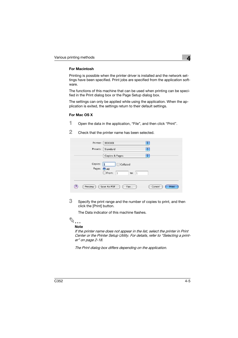 For macintosh, For mac os x, For macintosh -5 for mac os x -5 | Konica Minolta bizhub C352 User Manual | Page 58 / 96