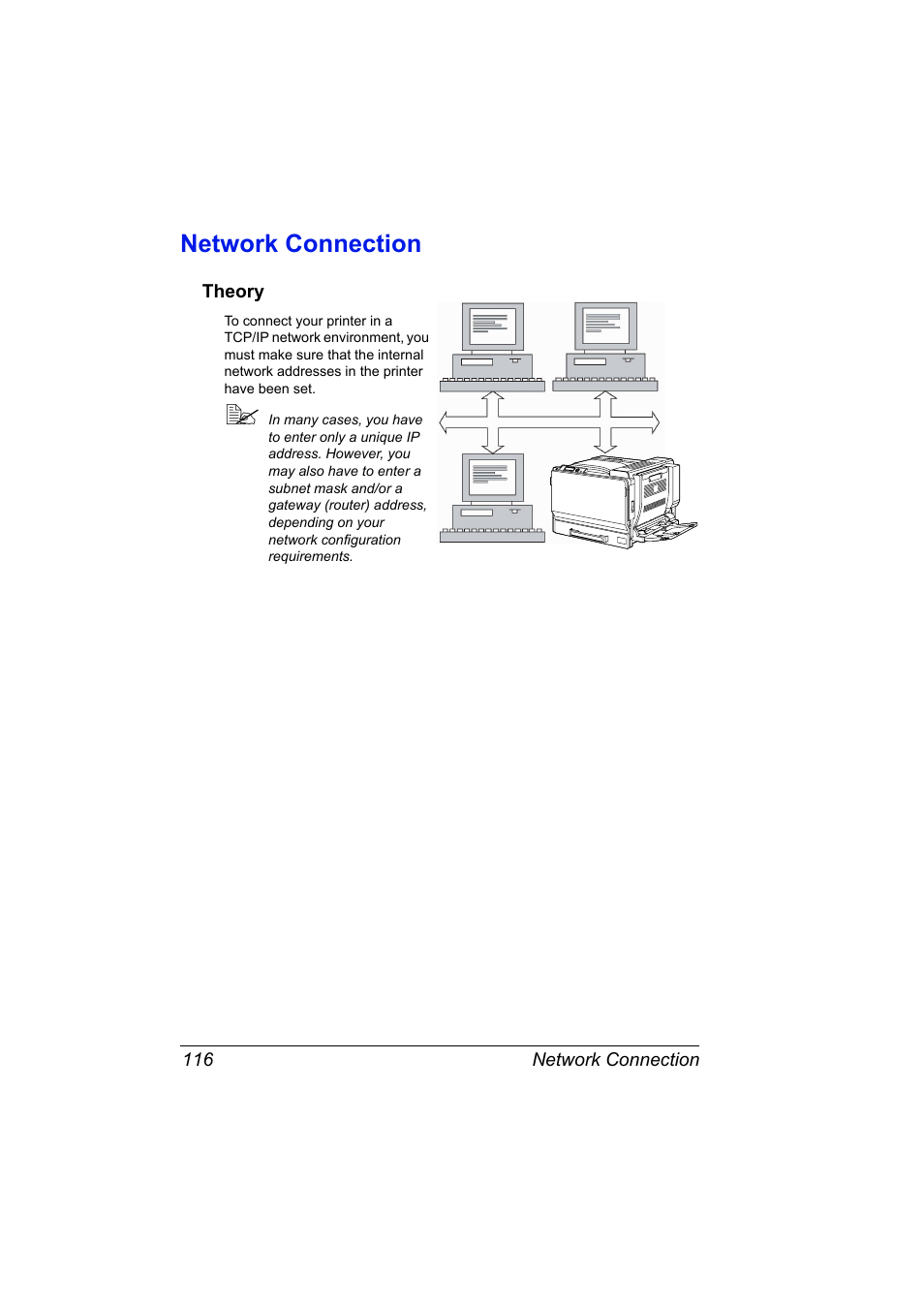 Network connection, Theory, Network connection 116 | Theory 116 | Konica Minolta magicolor 7450 grafx User Manual | Page 134 / 272