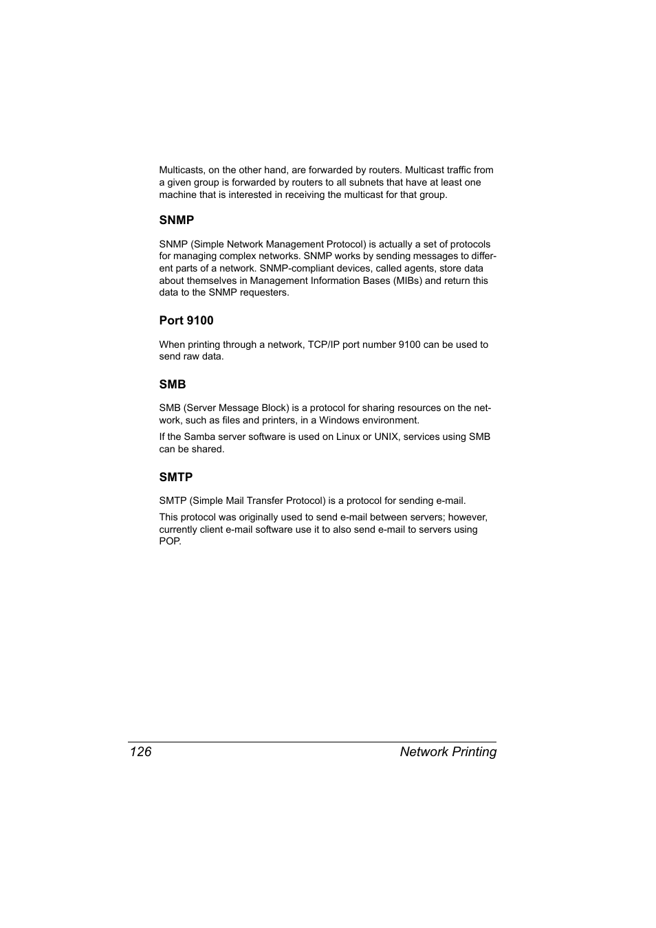 Snmp, Port 9100, Smtp | Snmp 126 port 9100 126 smb 126 smtp 126 | Konica Minolta magicolor 7450 grafx User Manual | Page 144 / 272