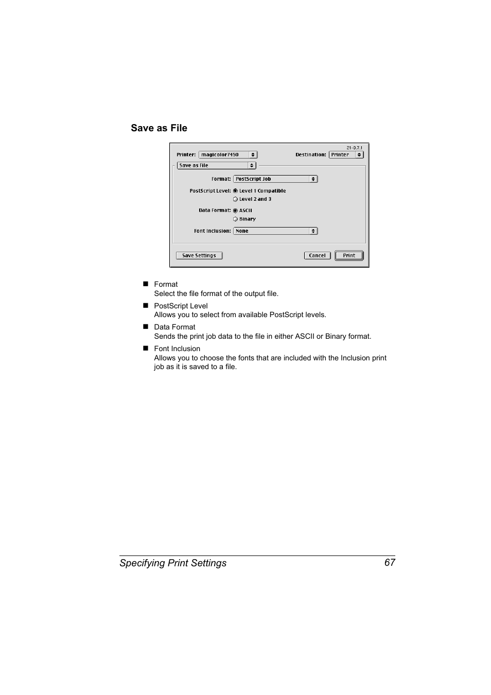 Save as file, Save as file 67 | Konica Minolta magicolor 7450 grafx User Manual | Page 85 / 272