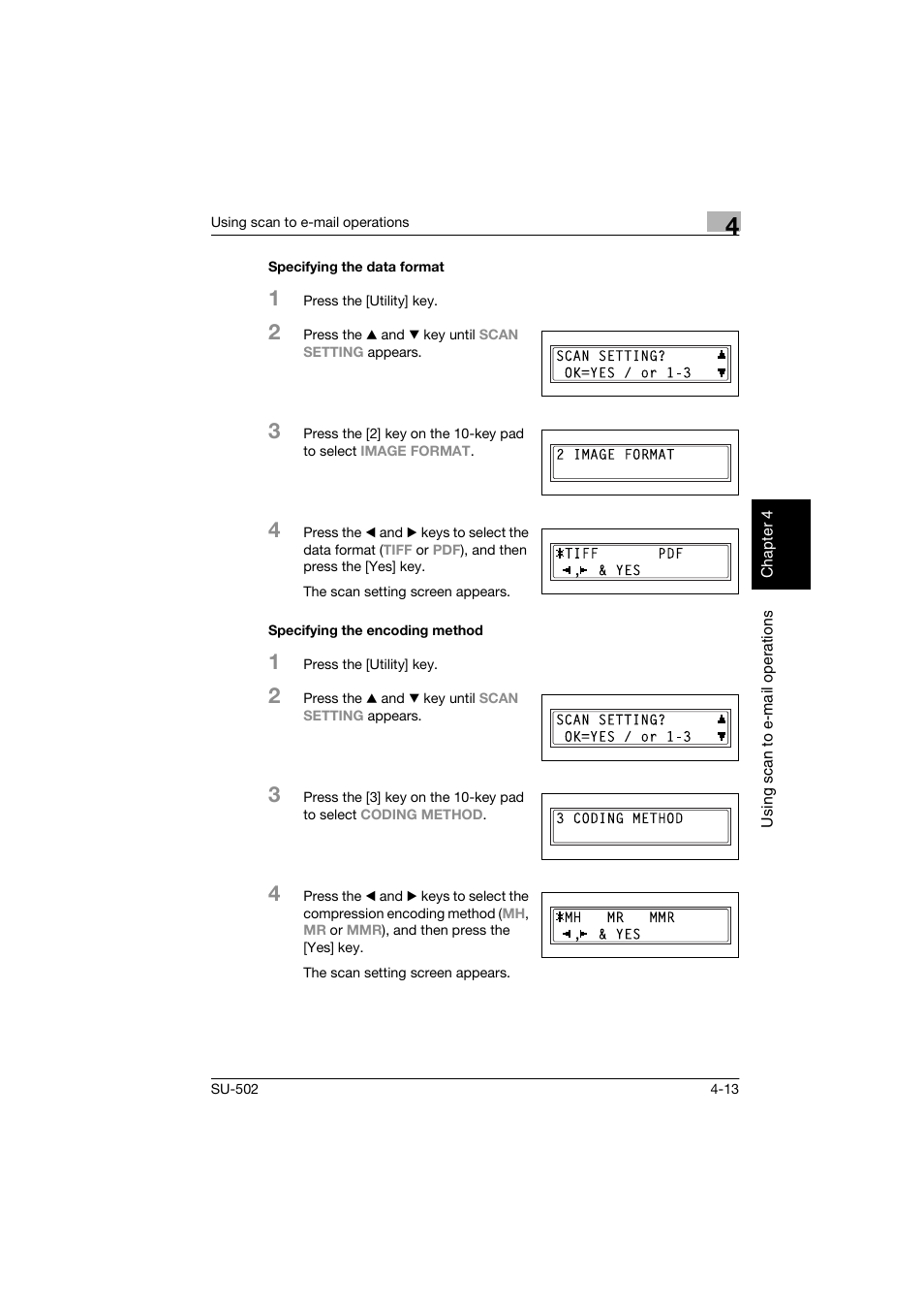 Specifying the data format, Specifying the encoding method | Konica Minolta bizhub 160 User Manual | Page 100 / 156