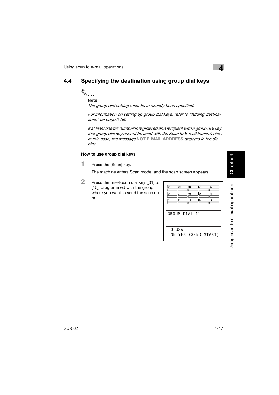 4 specifying the destination using group dial keys, How to use group dial keys, How to use group dial keys -17 | Konica Minolta bizhub 160 User Manual | Page 104 / 156