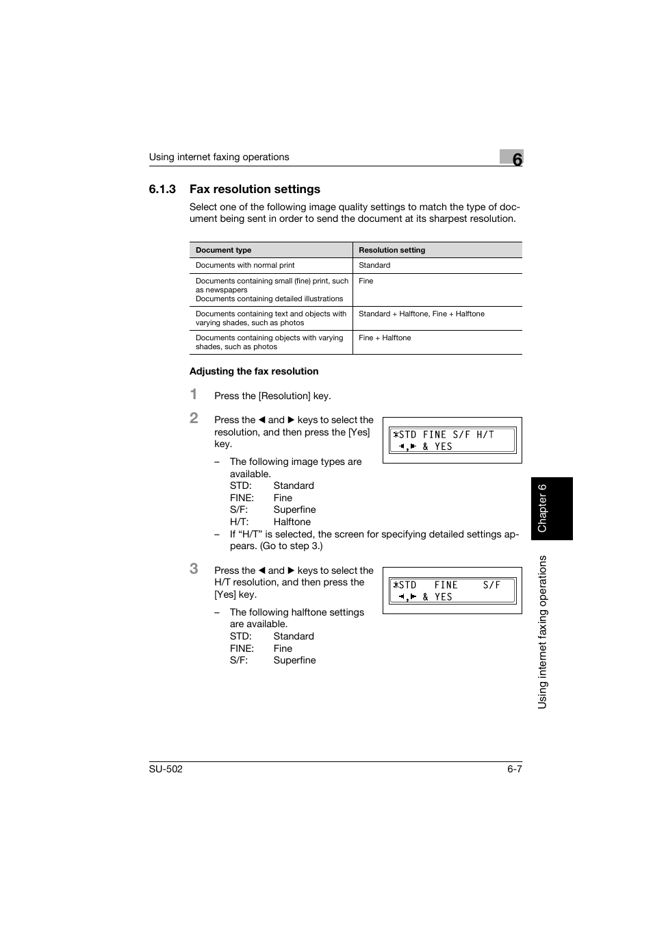 3 fax resolution settings, Adjusting the fax resolution | Konica Minolta bizhub 160 User Manual | Page 122 / 156