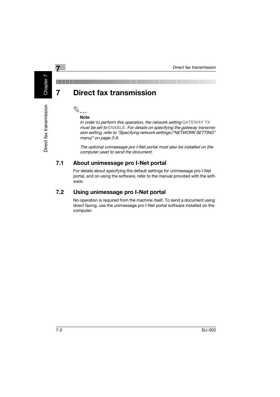 7 direct fax transmission, 1 about unimessage pro i-net portal, 2 using unimessage pro i-net portal | Direct fax transmission, About unimessage pro i-net portal -2, Using unimessage pro i-net portal -2, 7direct fax transmission 2 | Konica Minolta bizhub 160 User Manual | Page 139 / 156