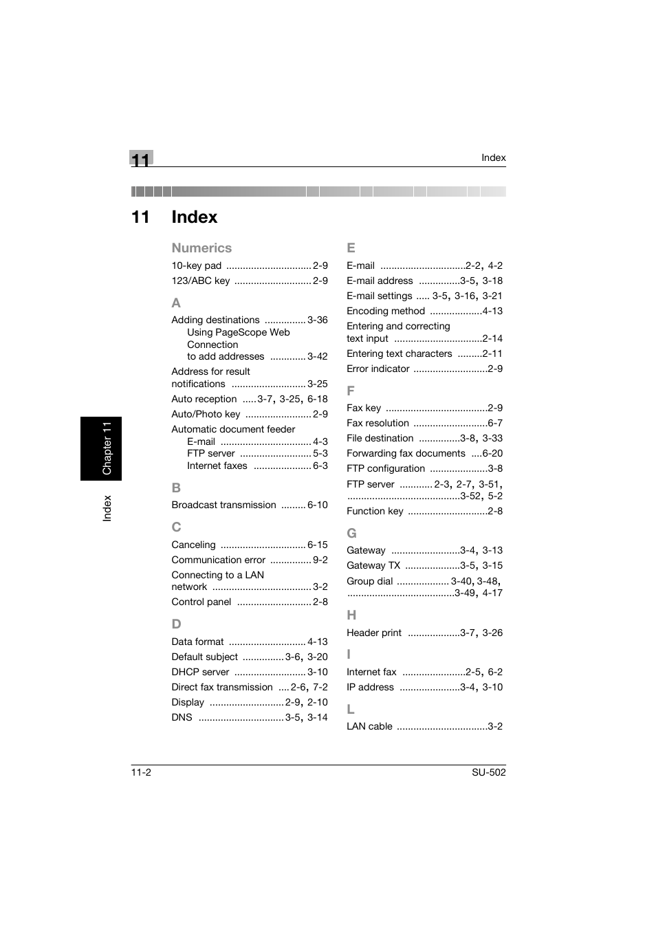 11 index, A to l | Konica Minolta bizhub 160 User Manual | Page 153 / 156