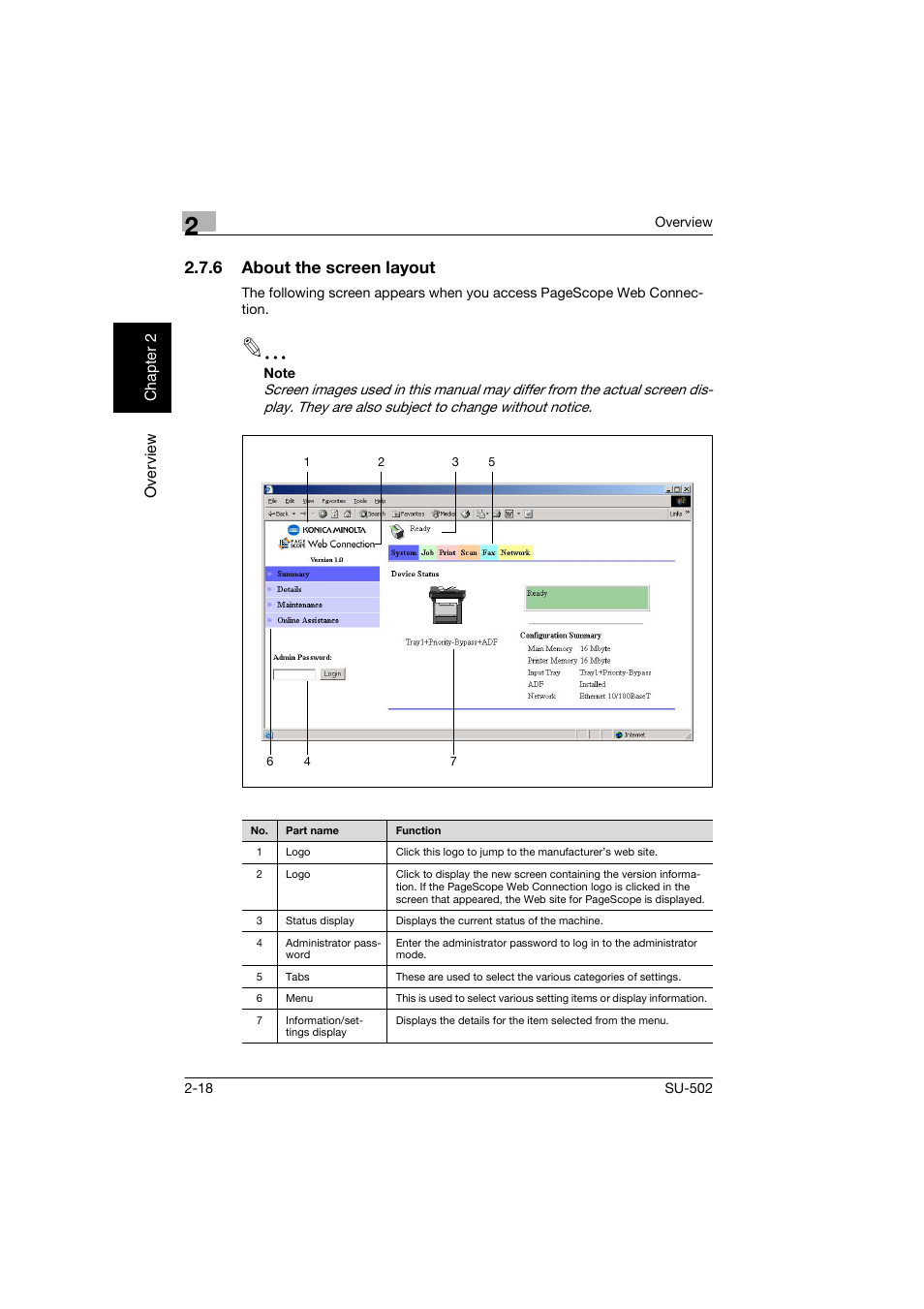 6 about the screen layout, About the screen layout -18 | Konica Minolta bizhub 160 User Manual | Page 29 / 156