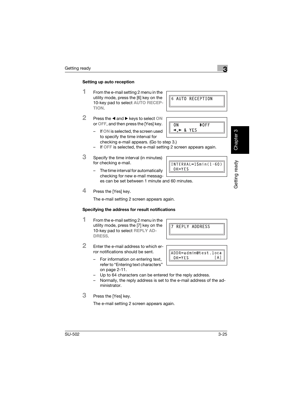 Setting up auto reception, Specifying the address for result notifications | Konica Minolta bizhub 160 User Manual | Page 56 / 156