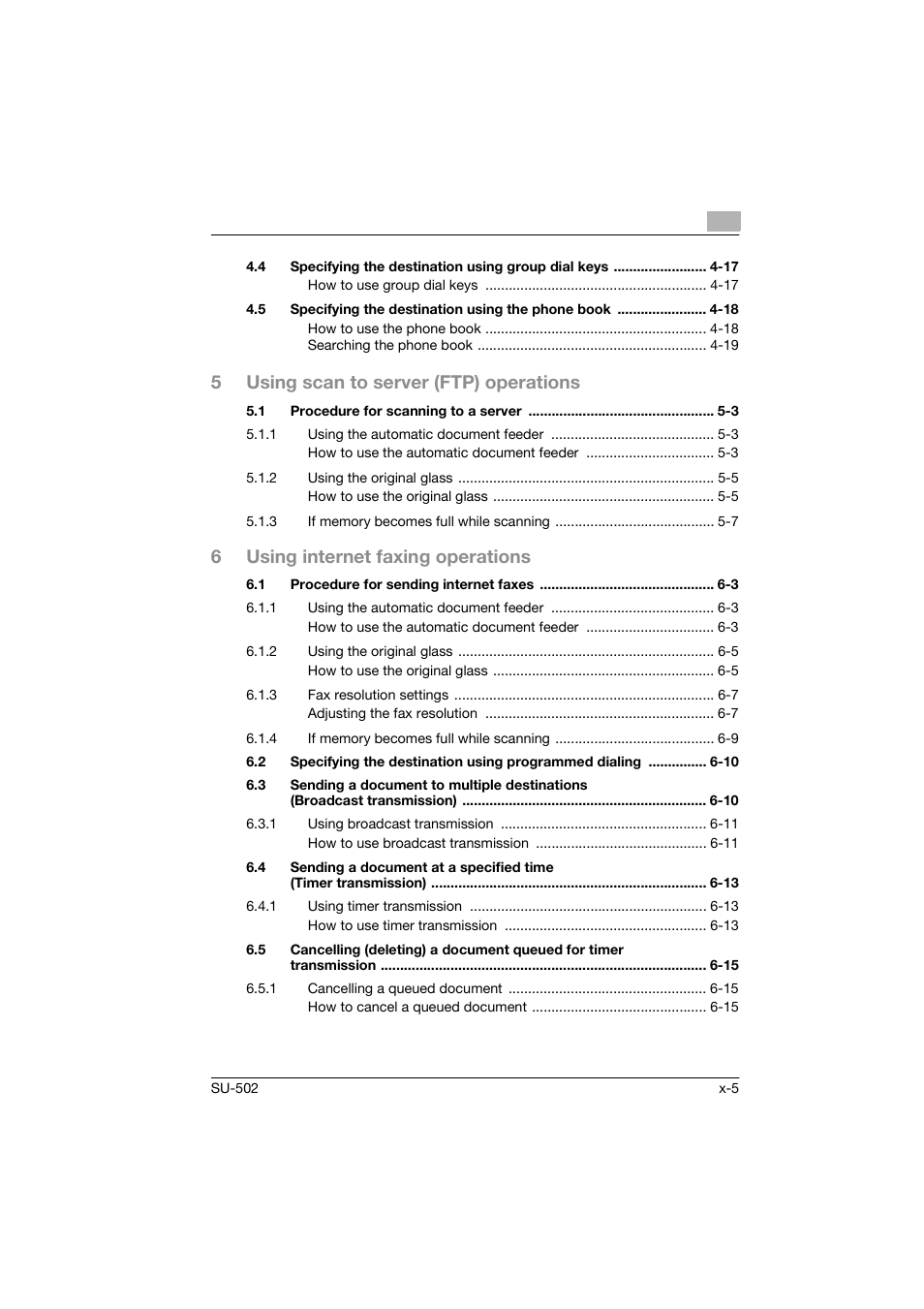 5using scan to server (ftp) operations, 6using internet faxing operations | Konica Minolta bizhub 160 User Manual | Page 6 / 156