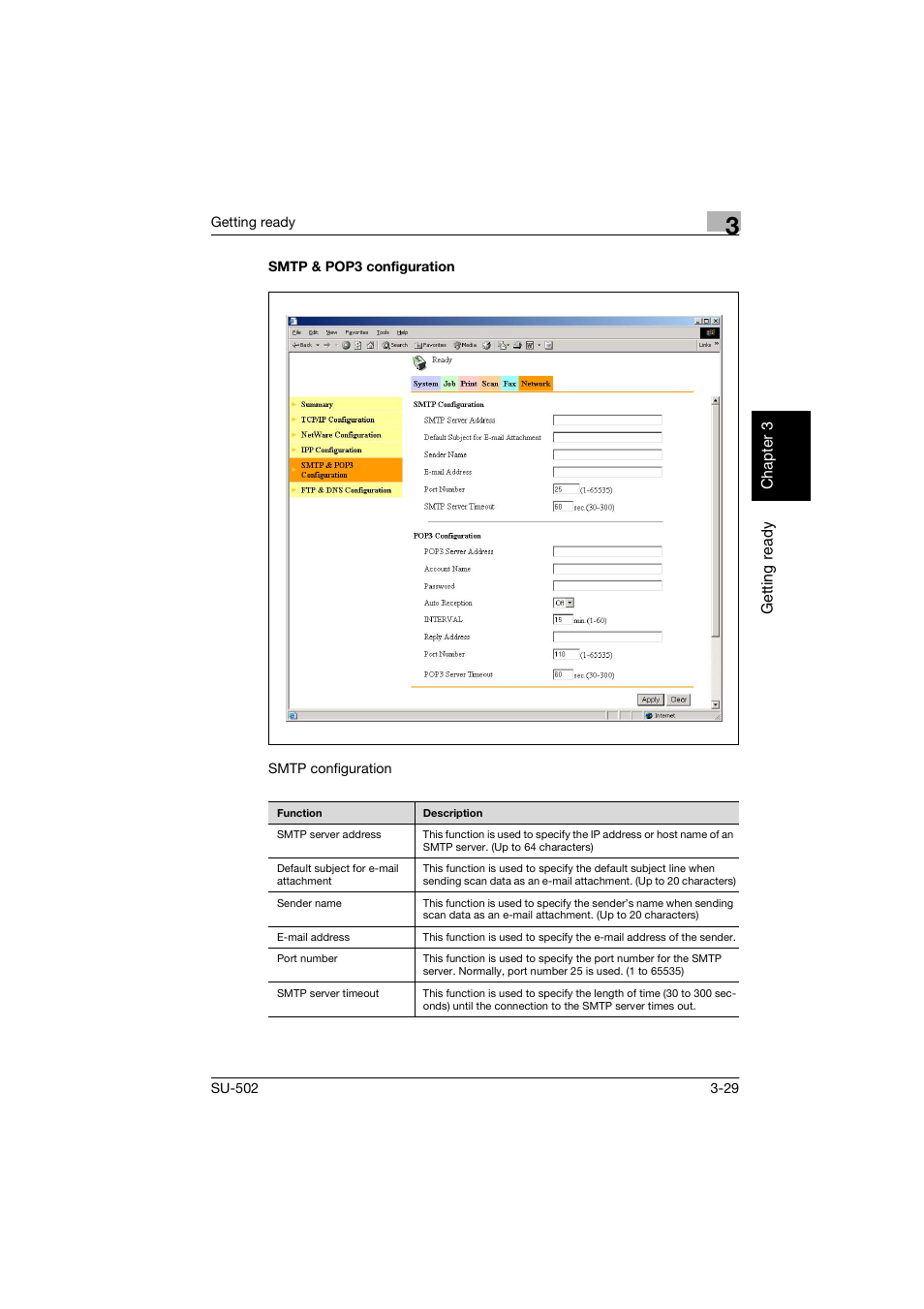 Smtp & pop3 configuration, Smtp & pop3 configuration -29 | Konica Minolta bizhub 160 User Manual | Page 60 / 156