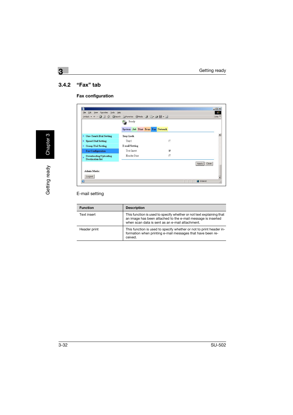 2 “fax” tab, Fax configuration, Fax” tab -32 fax configuration -32 | Konica Minolta bizhub 160 User Manual | Page 63 / 156