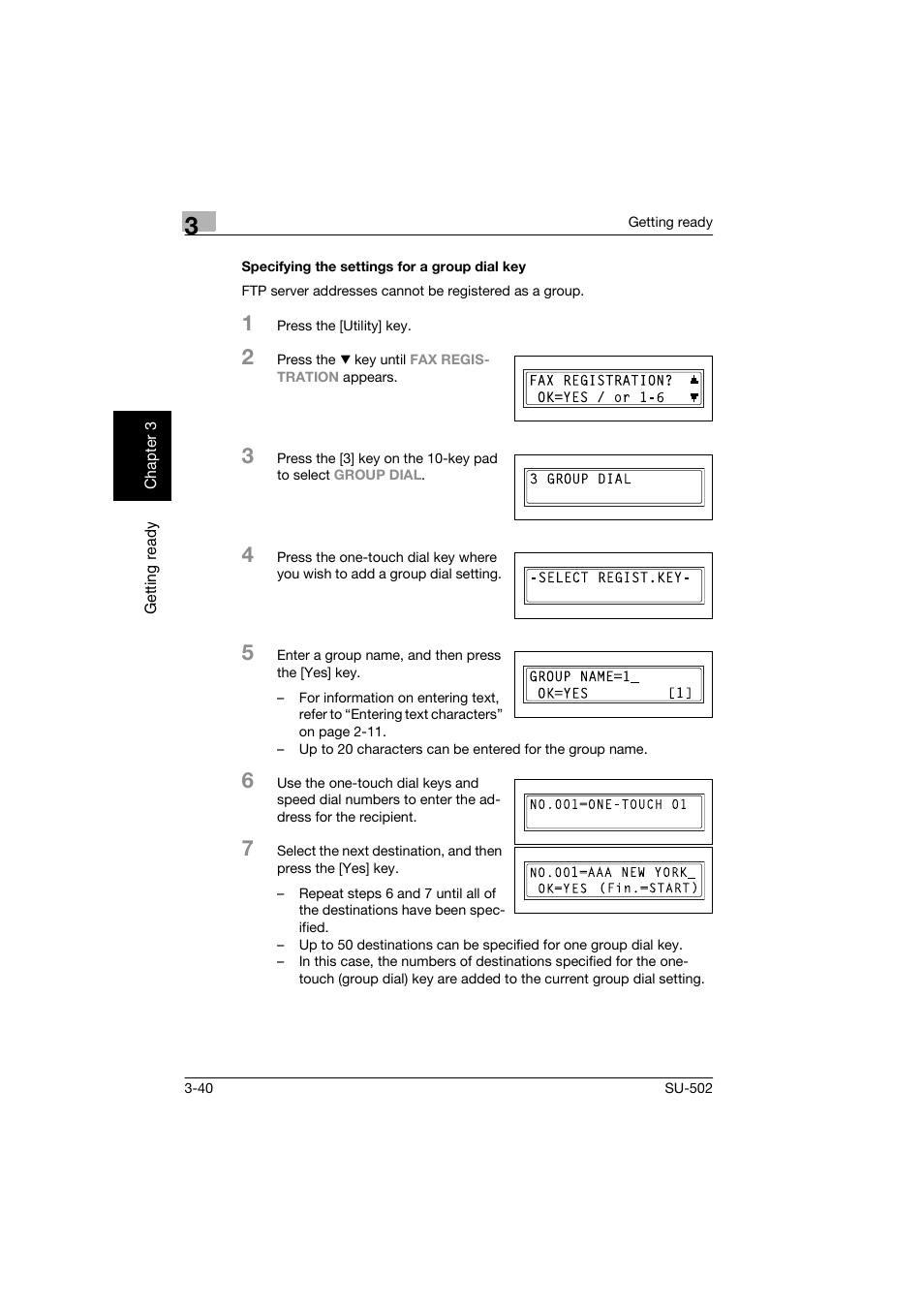 Specifying the settings for a group dial key, Specifying the settings for a group dial key -40 | Konica Minolta bizhub 160 User Manual | Page 71 / 156