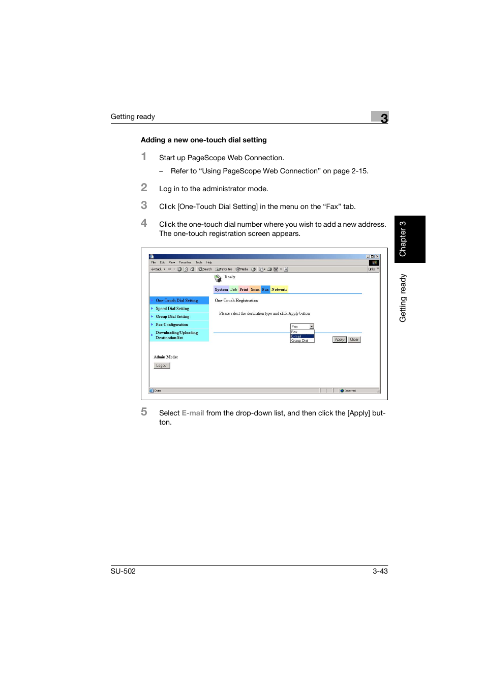 Adding a new one-touch dial setting, Adding a new one-touch dial setting -43 | Konica Minolta bizhub 160 User Manual | Page 74 / 156