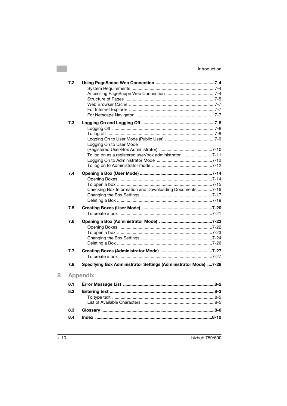 8appendix | Konica Minolta bizhub 750 User Manual | Page 11 / 218