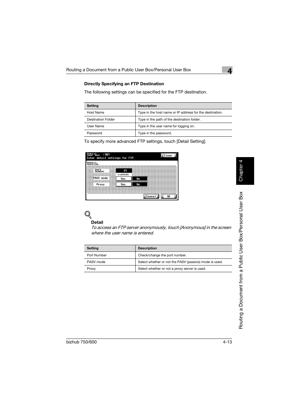 Directly specifying an ftp destination, Directly specifying an ftp destination -13 | Konica Minolta bizhub 750 User Manual | Page 112 / 218