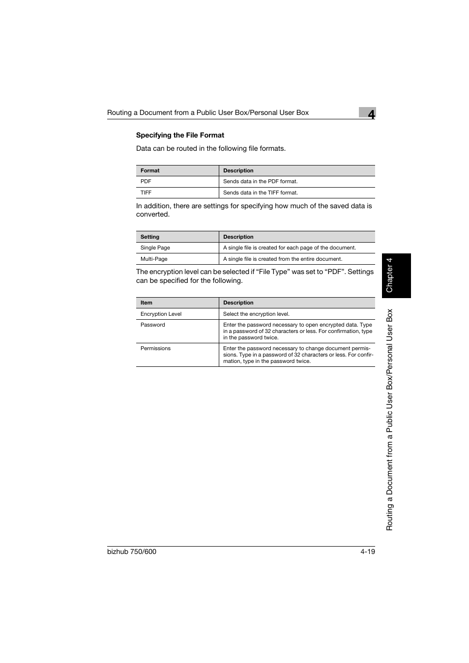 Specifying the file format, Specifying the file format -19 | Konica Minolta bizhub 750 User Manual | Page 118 / 218