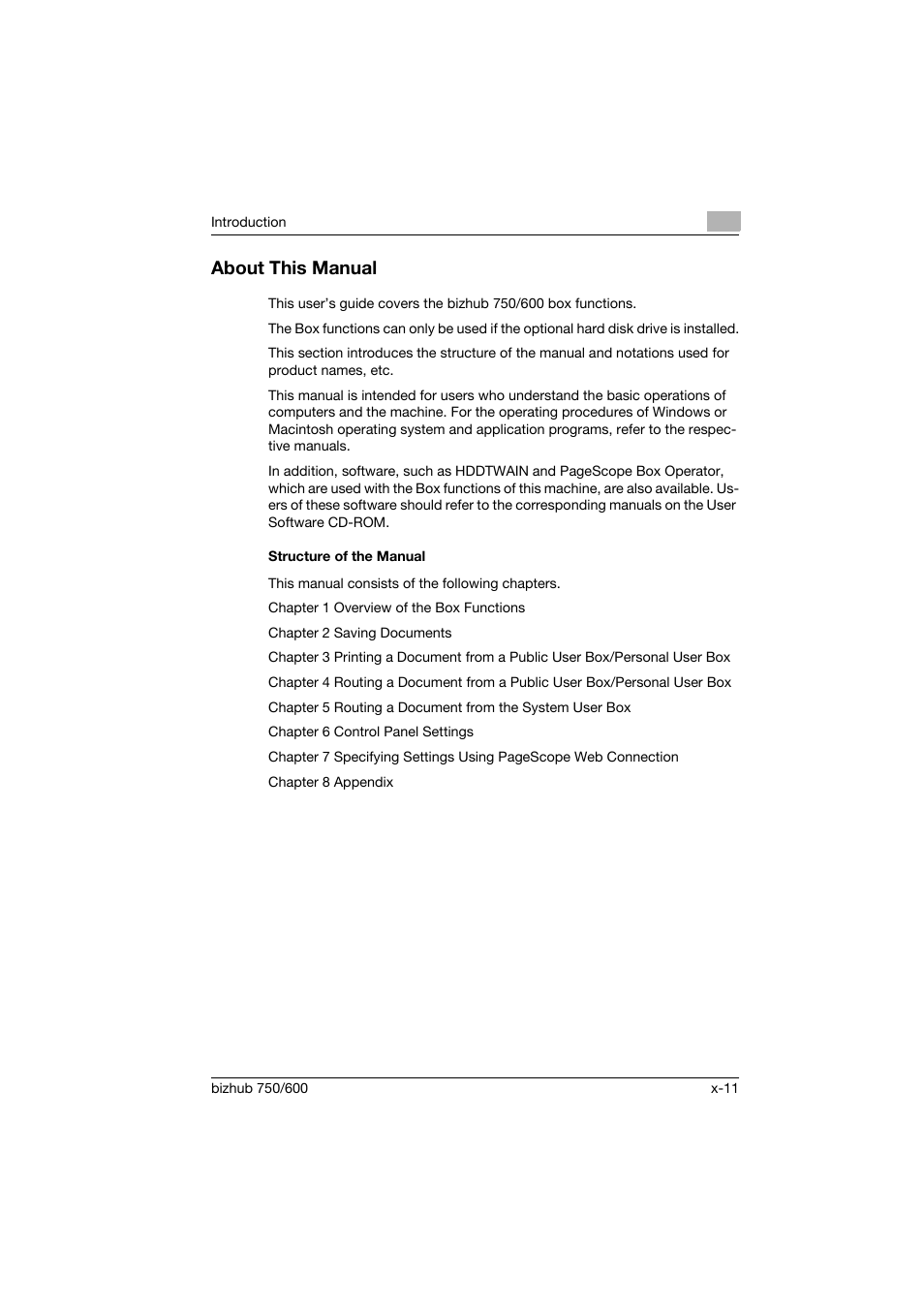 About this manual, Structure of the manual | Konica Minolta bizhub 750 User Manual | Page 12 / 218
