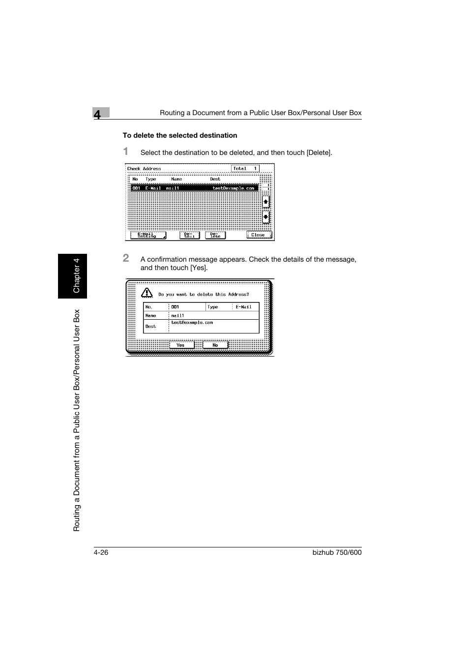 To delete the selected destination, To delete the selected destination -26 | Konica Minolta bizhub 750 User Manual | Page 125 / 218