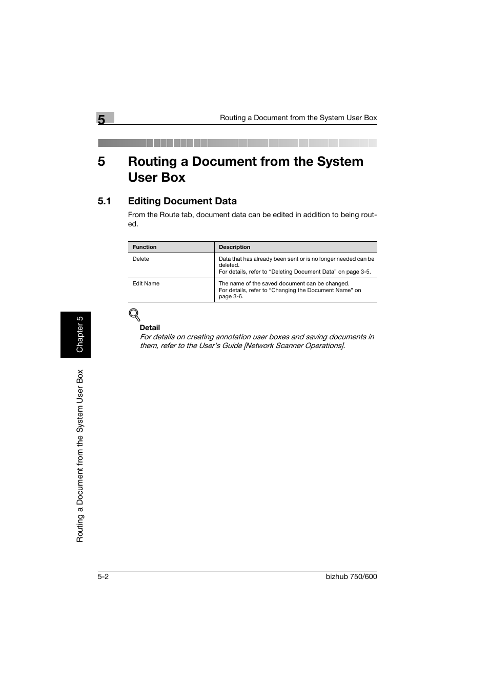 5 routing a document from the system user box, 1 editing document data, Routing a document from the system user box | Editing document data -2, 5routing a document from the system user box | Konica Minolta bizhub 750 User Manual | Page 127 / 218