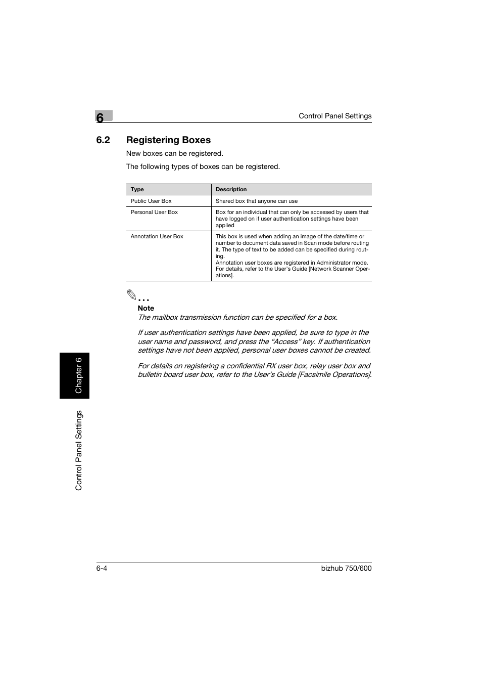 2 registering boxes, Registering boxes -4, P. 6-4 | Konica Minolta bizhub 750 User Manual | Page 151 / 218