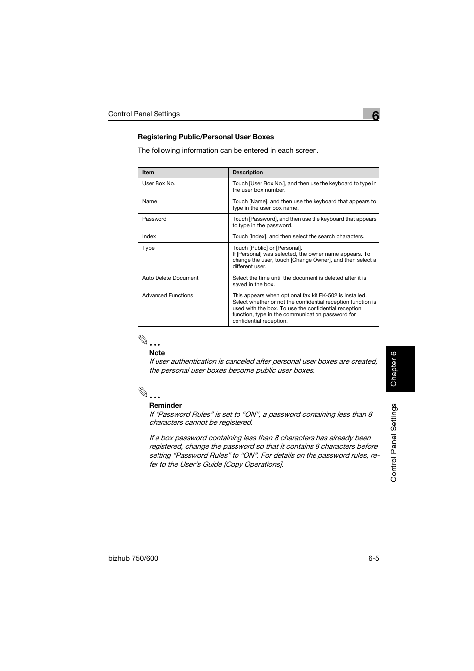 Registering public/personal user boxes, Registering public/personal user boxes -5 | Konica Minolta bizhub 750 User Manual | Page 152 / 218