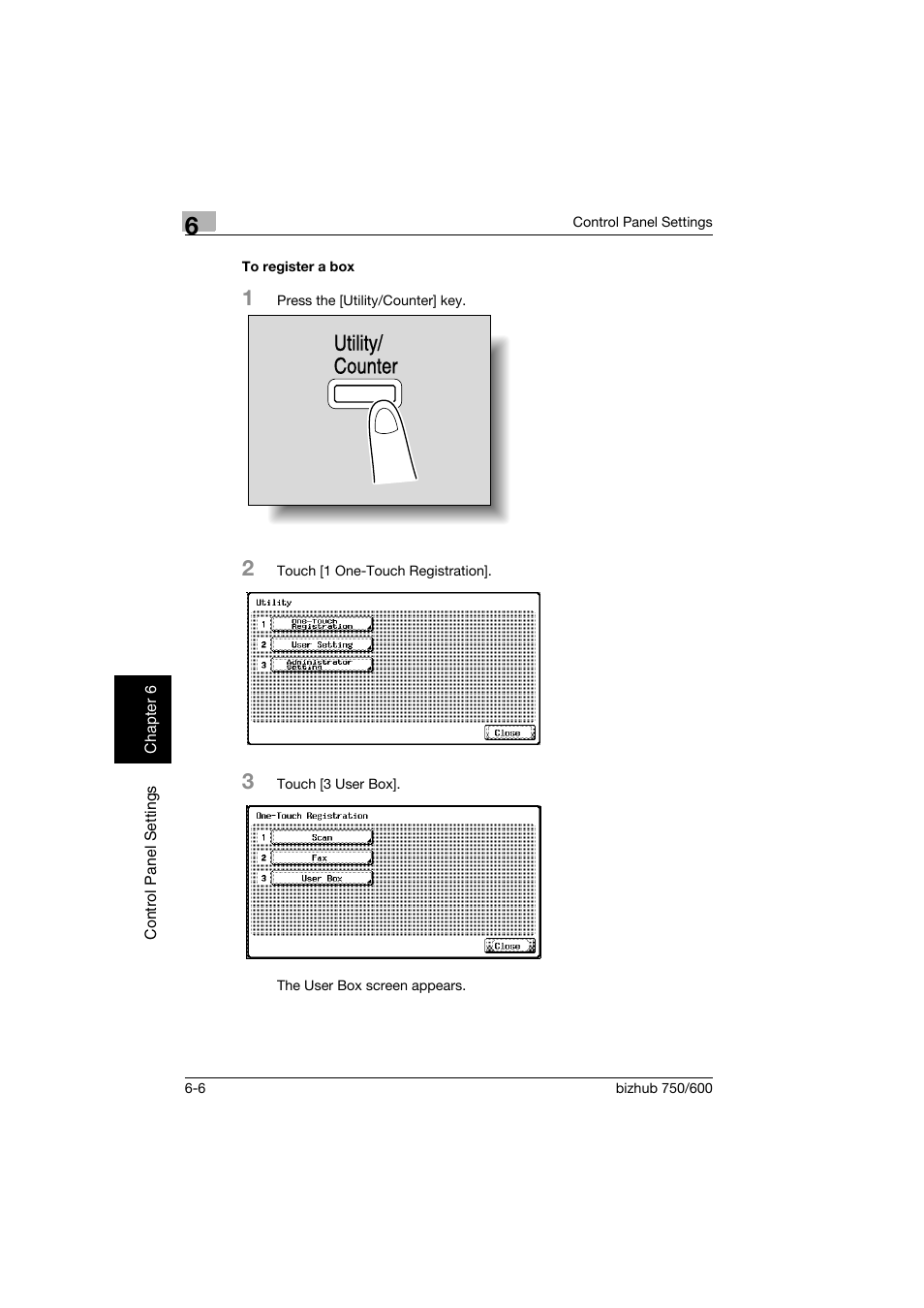 To register a box, To register a box -6, Utility/ counter | Konica Minolta bizhub 750 User Manual | Page 153 / 218