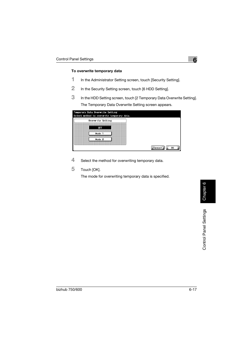 To overwrite temporary data, To overwrite temporary data -17 | Konica Minolta bizhub 750 User Manual | Page 164 / 218