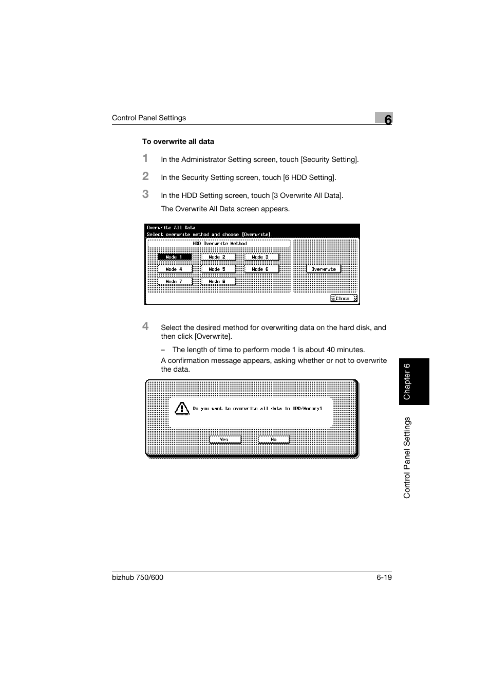 To overwrite all data, To overwrite all data -19 | Konica Minolta bizhub 750 User Manual | Page 166 / 218