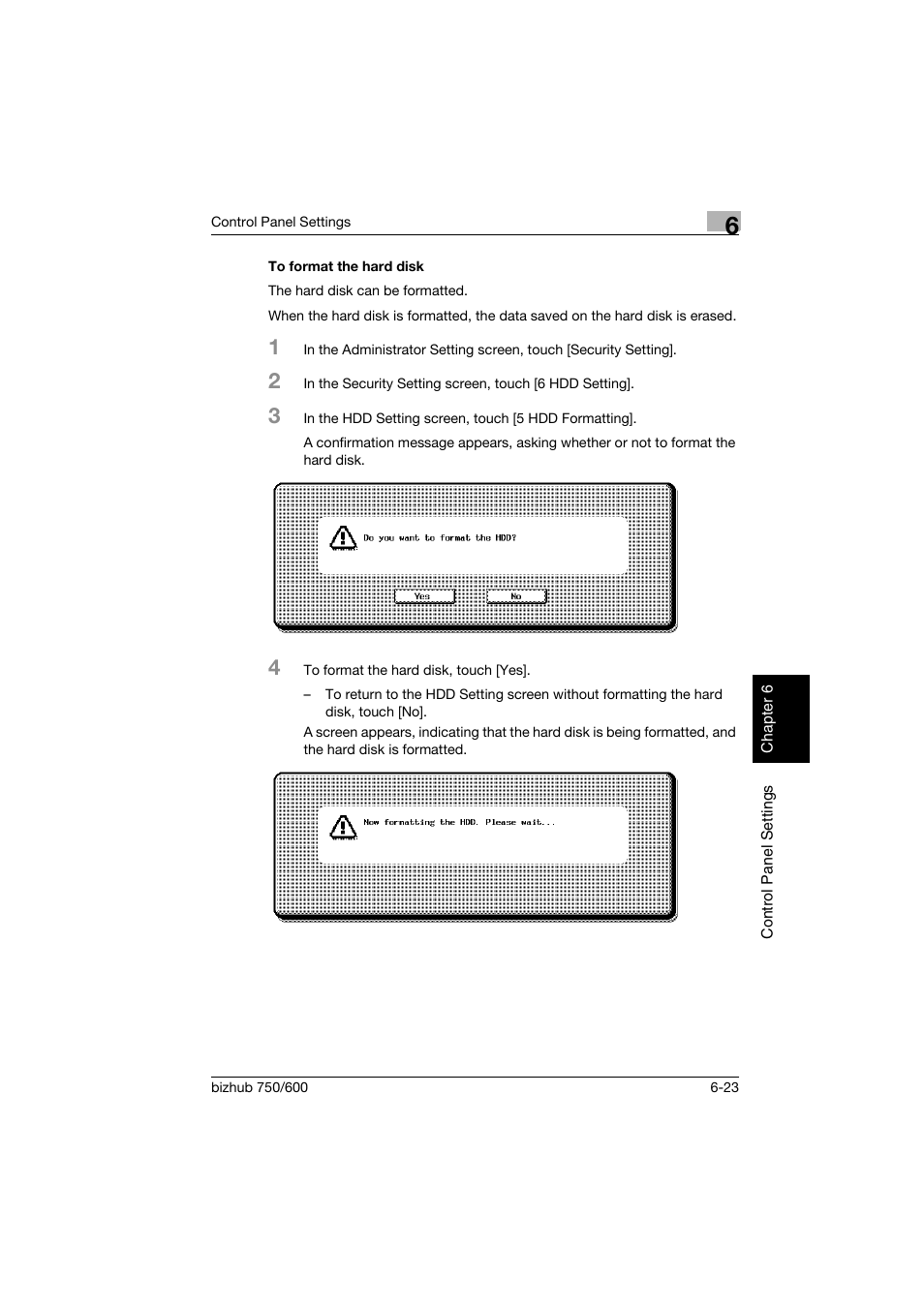 To format the hard disk, To format the hard disk -23 | Konica Minolta bizhub 750 User Manual | Page 170 / 218