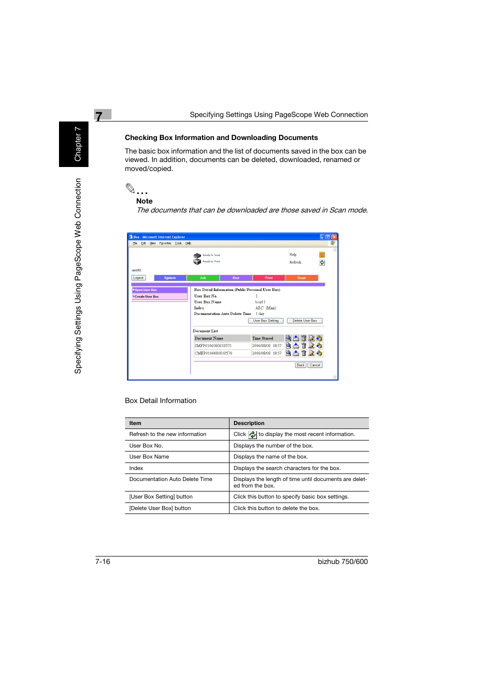 Checking box information and downloading documents | Konica Minolta bizhub 750 User Manual | Page 193 / 218