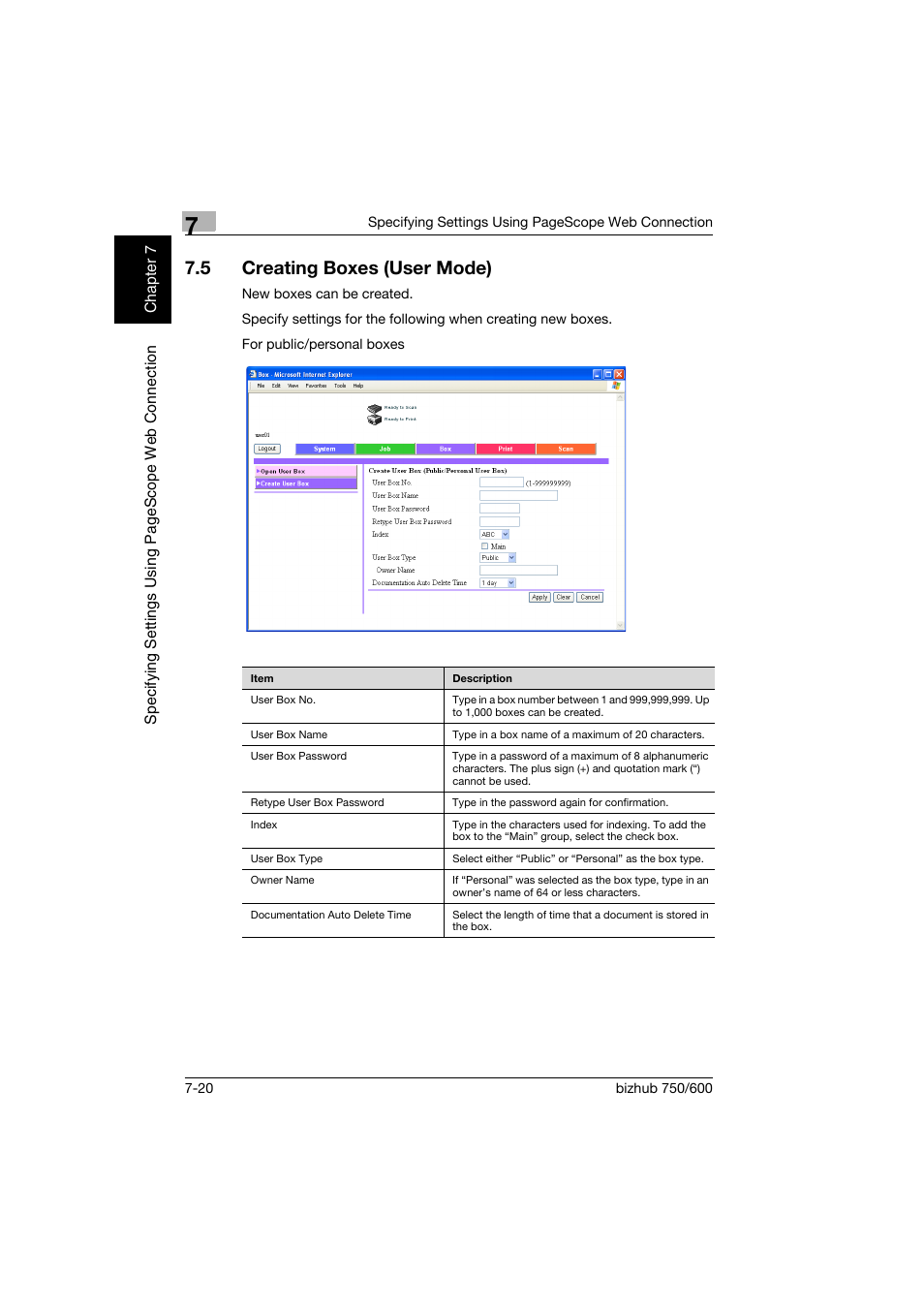 5 creating boxes (user mode), Creating boxes (user mode) -20 | Konica Minolta bizhub 750 User Manual | Page 197 / 218