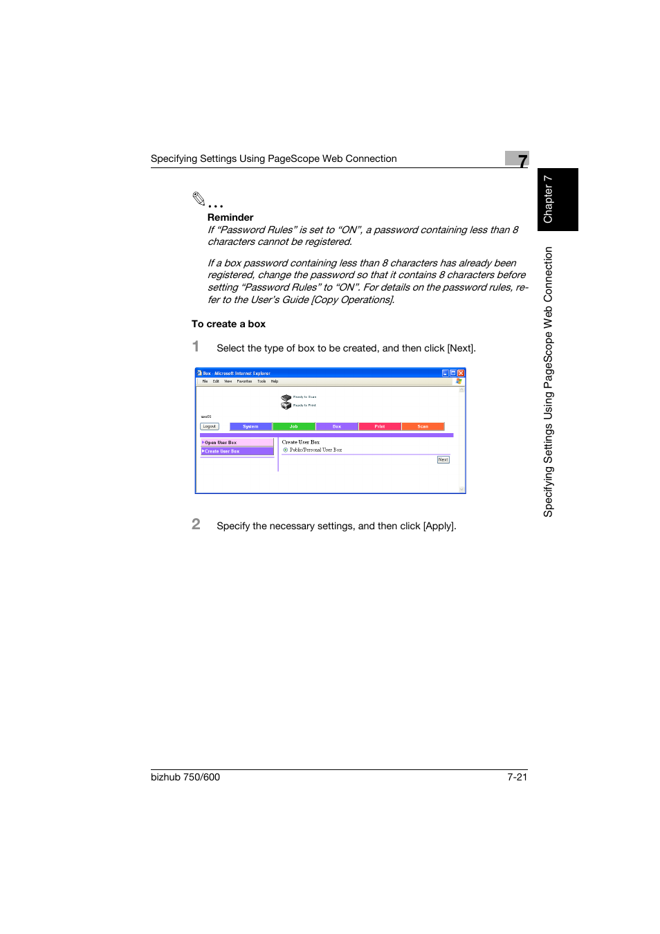 To create a box, To create a box -21 | Konica Minolta bizhub 750 User Manual | Page 198 / 218