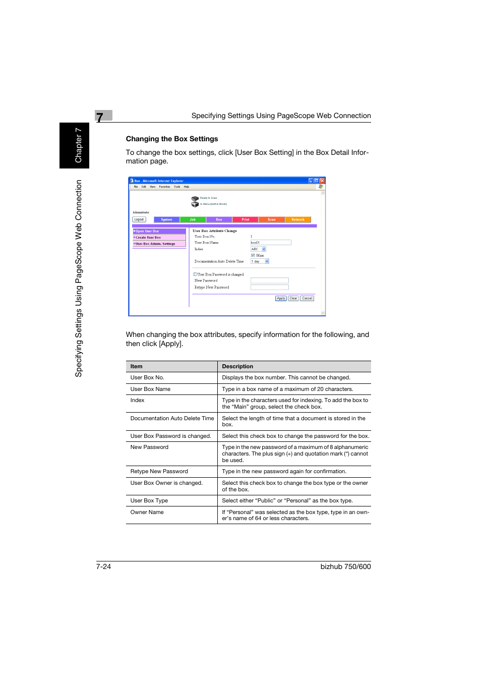 Changing the box settings, Changing the box settings -24 | Konica Minolta bizhub 750 User Manual | Page 201 / 218