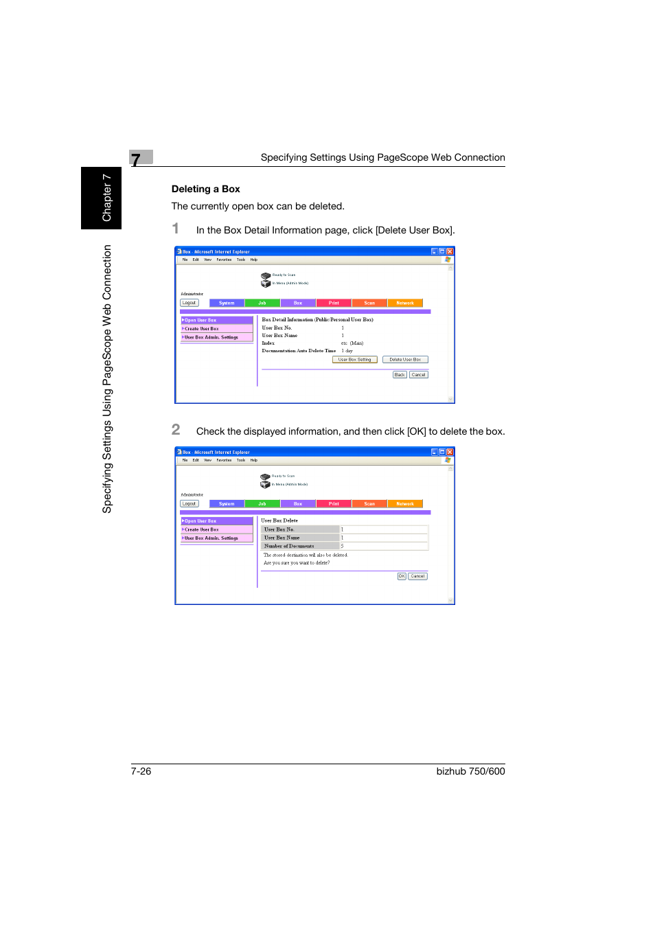 Deleting a box, Deleting a box -26 | Konica Minolta bizhub 750 User Manual | Page 203 / 218