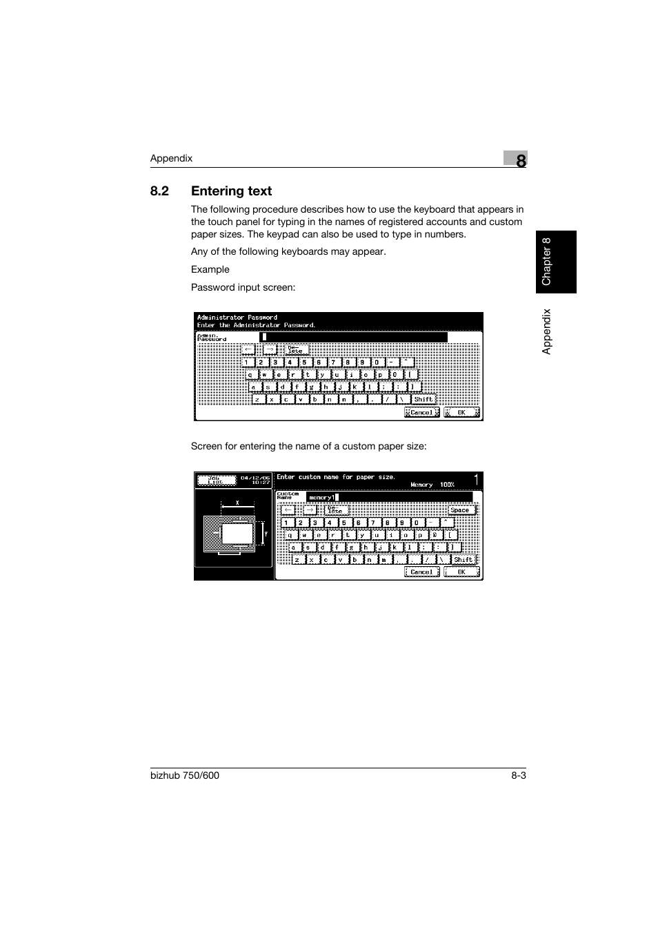 2 entering text, Entering text -3 | Konica Minolta bizhub 750 User Manual | Page 208 / 218