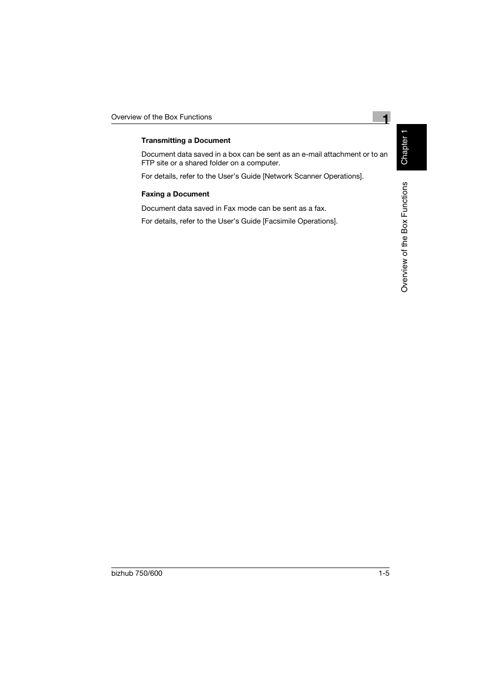 Transmitting a document, Faxing a document, Transmitting a document -5 faxing a document -5 | Konica Minolta bizhub 750 User Manual | Page 22 / 218