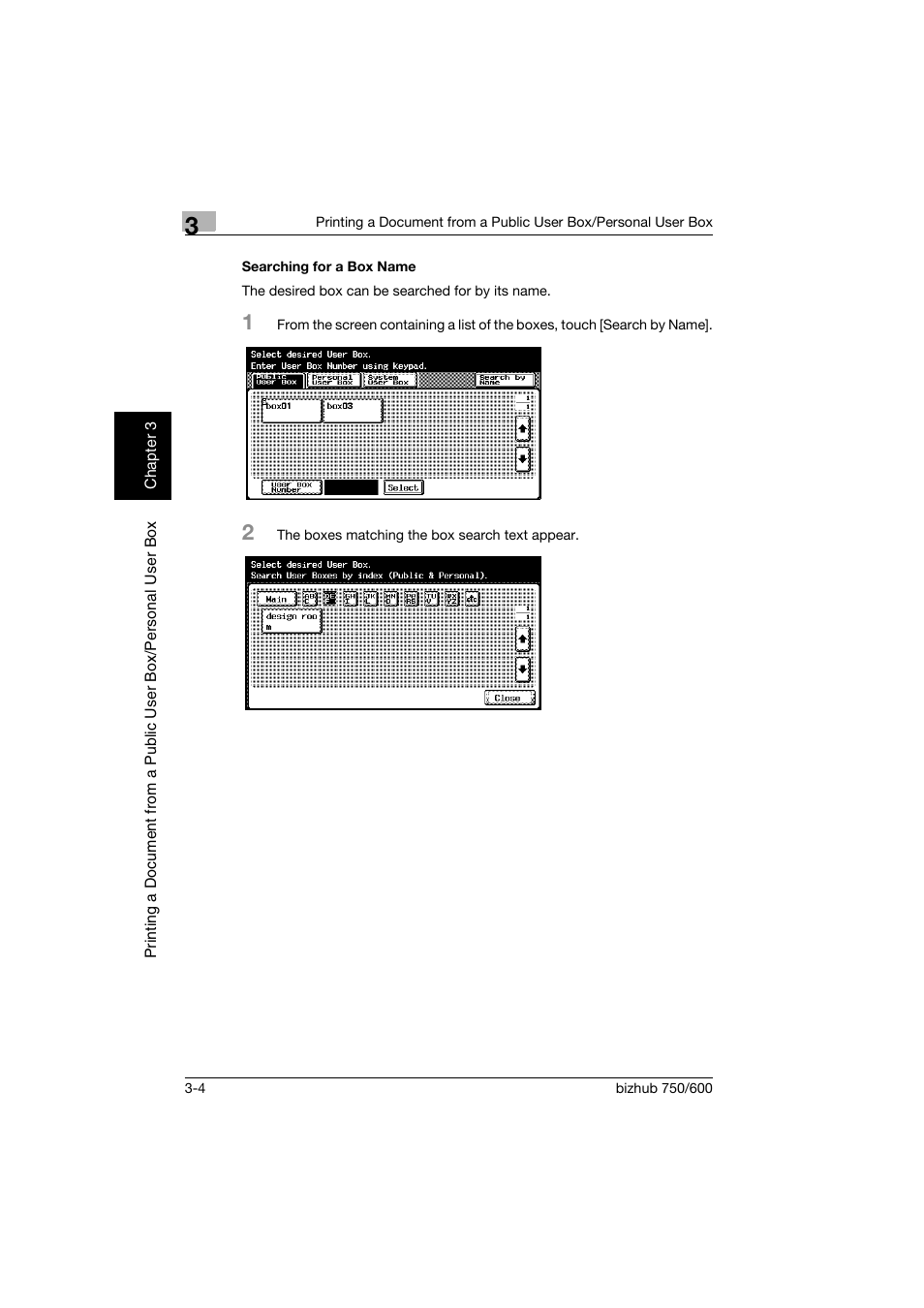 Searching for a box name, Searching for a box name -4 | Konica Minolta bizhub 750 User Manual | Page 43 / 218