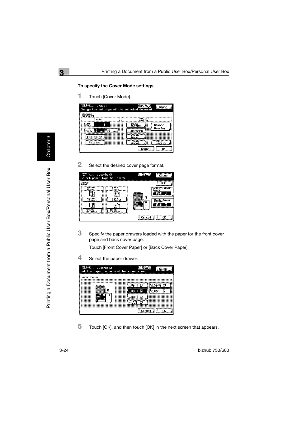 To specify the cover mode settings, To specify the cover mode settings -24 | Konica Minolta bizhub 750 User Manual | Page 63 / 218