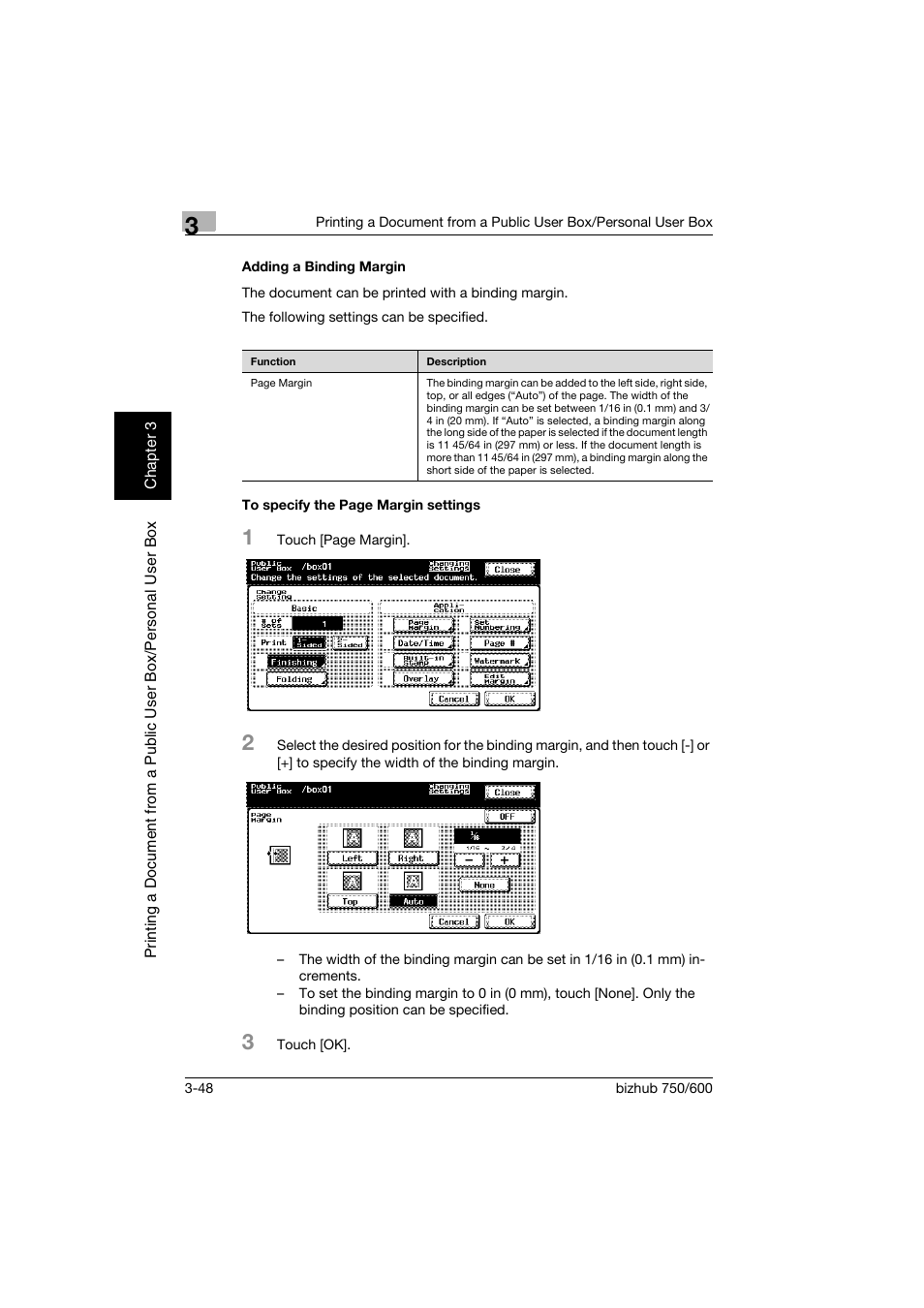 Adding a binding margin, P. 3-48 | Konica Minolta bizhub 750 User Manual | Page 87 / 218