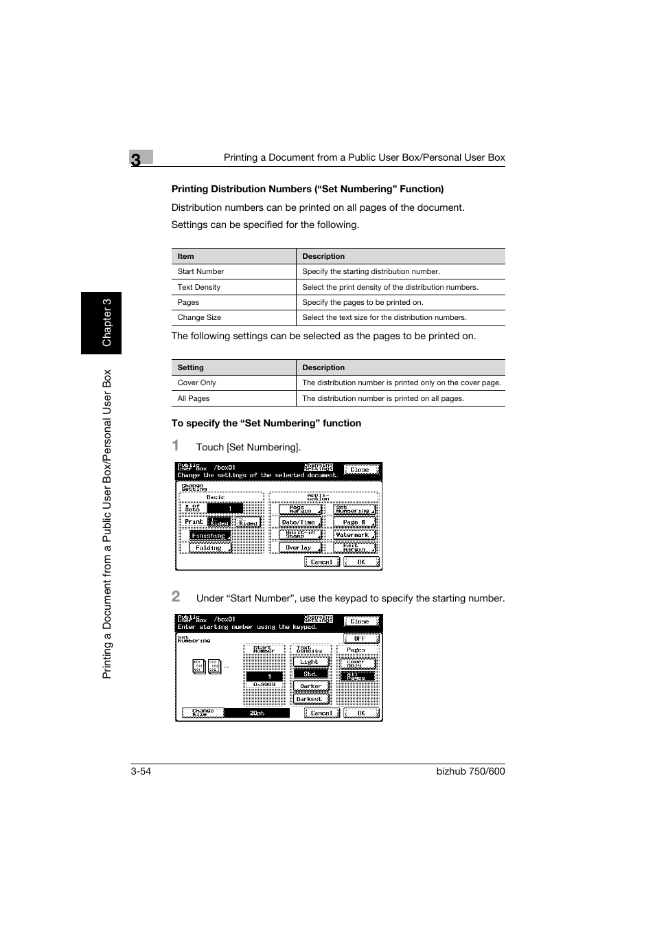To specify the “set numbering” function, P. 3-54 | Konica Minolta bizhub 750 User Manual | Page 93 / 218