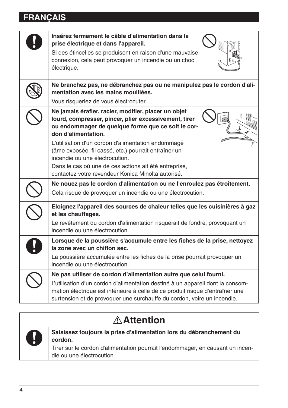 Attention, Français | Konica Minolta bizhub 25 User Manual | Page 14 / 28