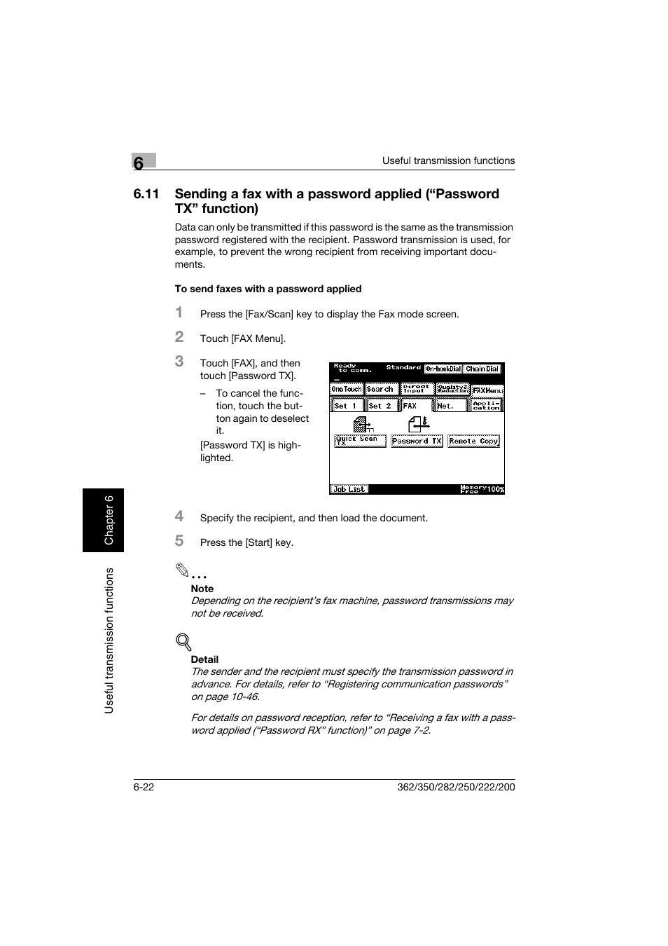 To send faxes with a password applied, To send faxes with a password applied -22 | Konica Minolta bizhub 222 User Manual | Page 121 / 366