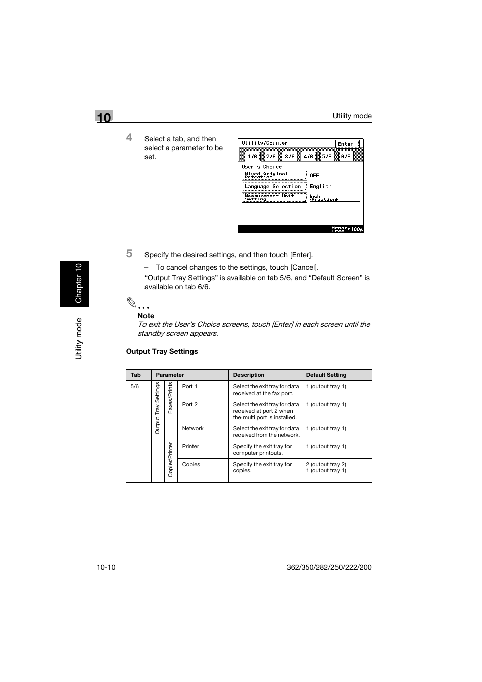 Output tray settings, Output tray settings -10, P. 10-10 | Konica Minolta bizhub 222 User Manual | Page 193 / 366