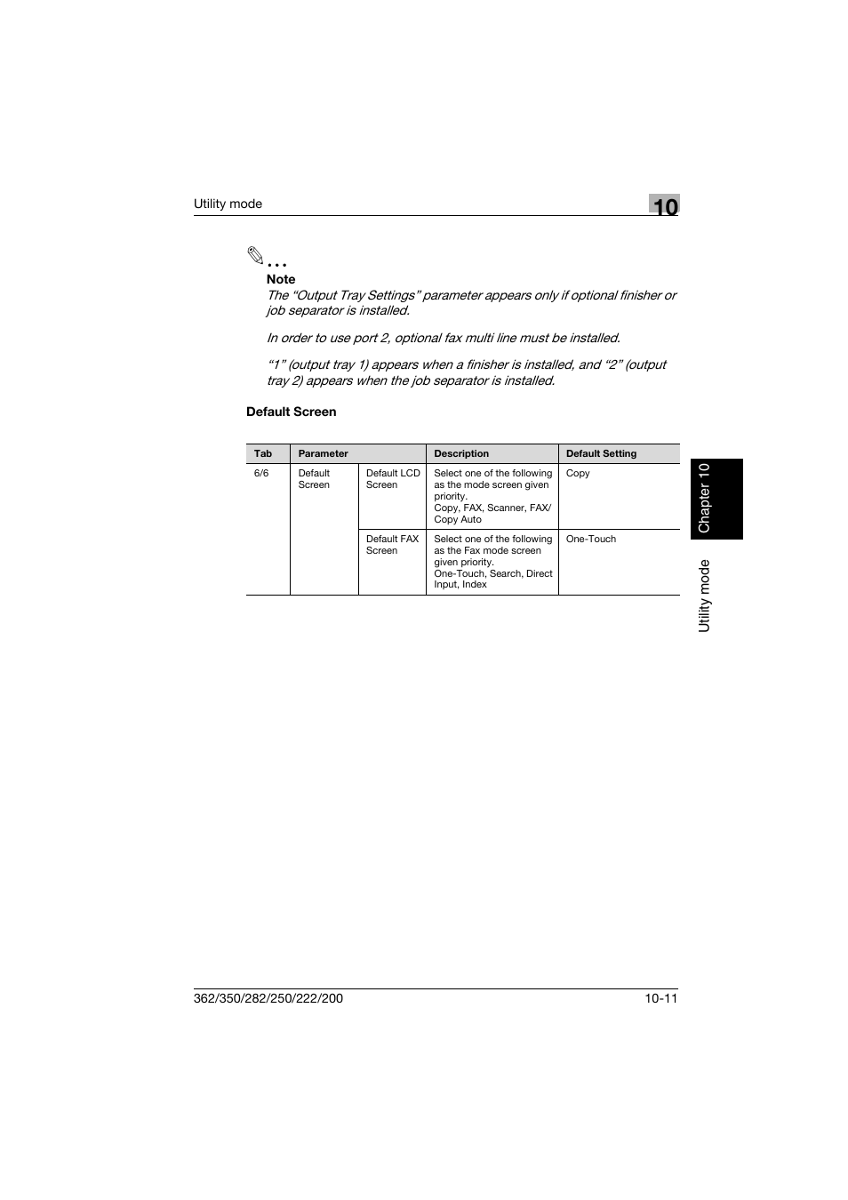 Default screen, Default screen -11, P. 10-11 | Konica Minolta bizhub 222 User Manual | Page 194 / 366