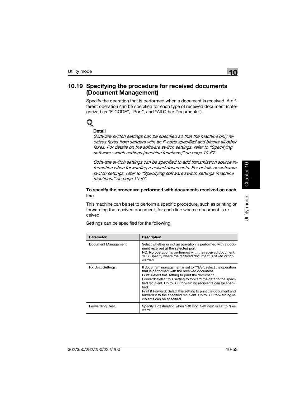 19 specifying the procedure for received documents, Document management) -53, P. 10-53 | Konica Minolta bizhub 222 User Manual | Page 236 / 366