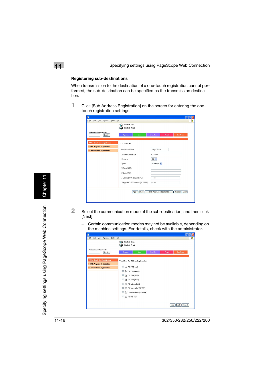 Registering sub-destinations, Registering sub-destinations -16 | Konica Minolta bizhub 222 User Manual | Page 299 / 366