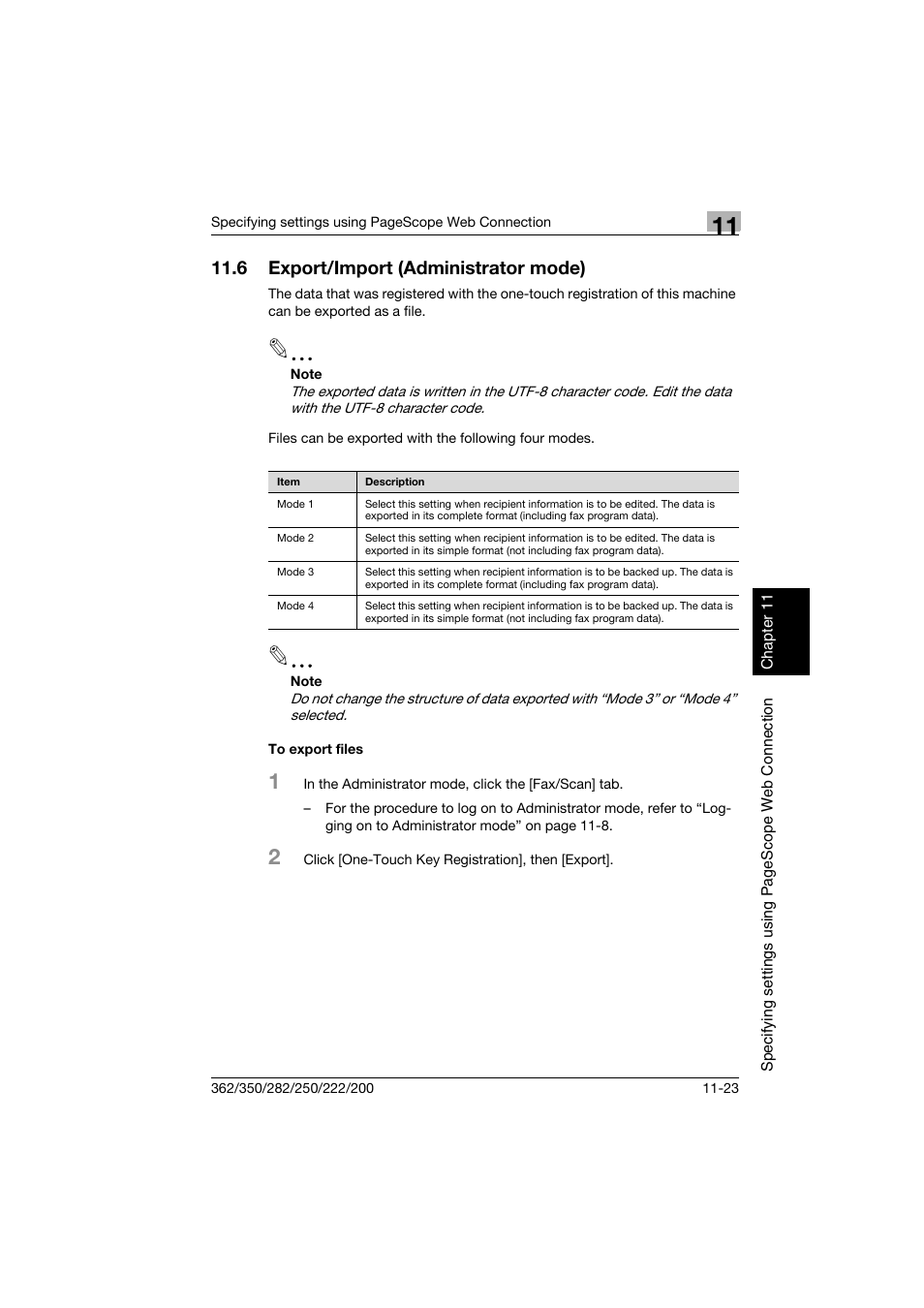 6 export/import (administrator mode), To export files, Export/import (administrator mode) -23 | To export files -23 | Konica Minolta bizhub 222 User Manual | Page 306 / 366